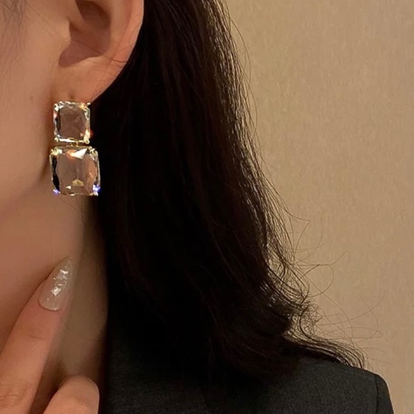 GEO RECTANGULAR AND SQUARE POST OR STUD ACRYLIC SET IN GOLD ALLOY EARRINGS-NEW - Picture 4 of 7